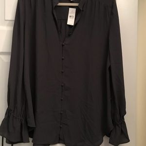 Loft band collar tie bell cuff sleeve blouse. So L